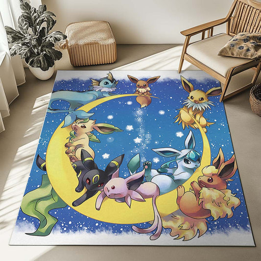 All Eevee Evolutions Pokemon On Moon Rug