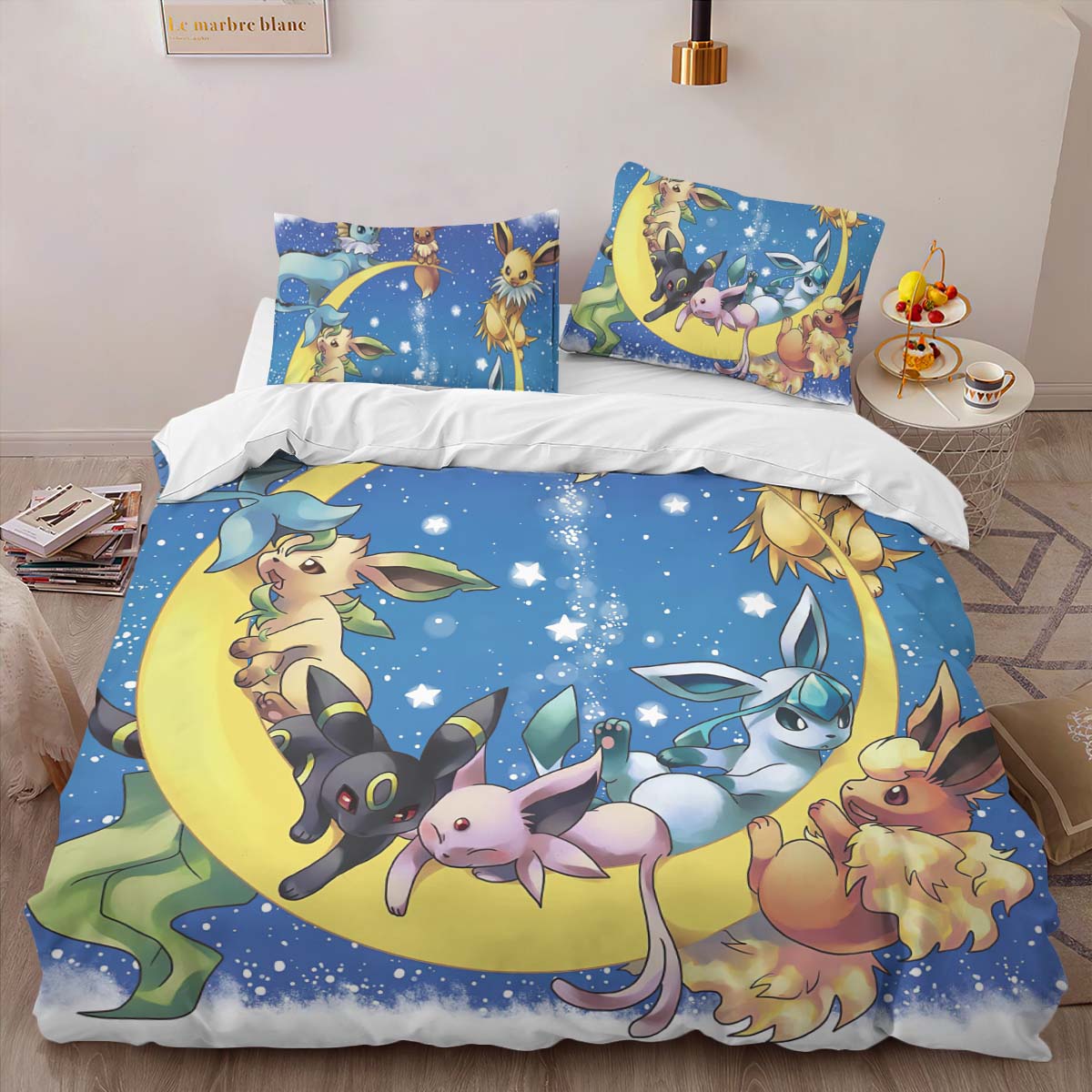 All Eevee Evolutions Pokemon On Moon Duvet Cover 2
