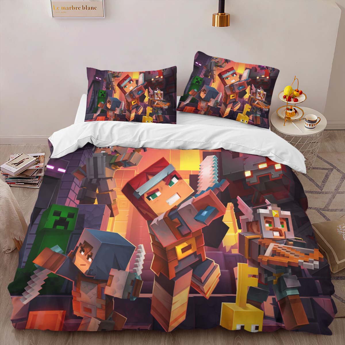 All Minecraft Characters in Nether Biome Fight Duvet Cover 2
