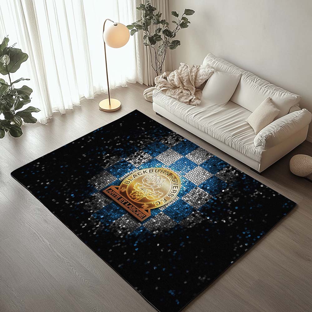 Blackburn Rovers FC EFL Championship Blue White Checkered Diamond Style Rug