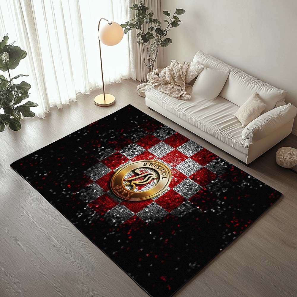 Bristol City FC EFL Championship Diamond Style Red White Checkered Rug