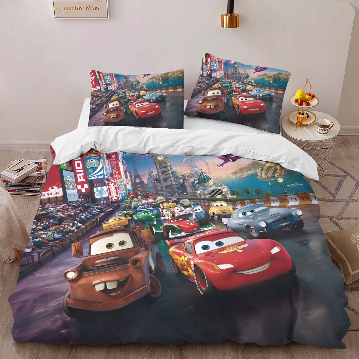 Cars 95 Lightning McQueen in Tokyo Street 2 Duvet Cover 2