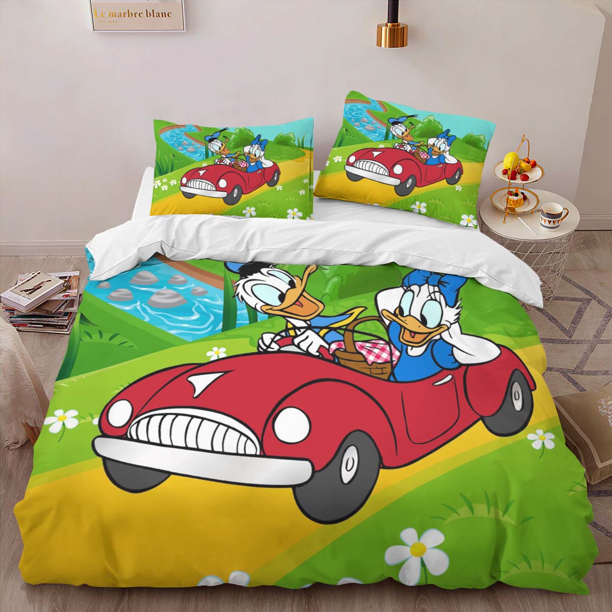 Donald Duck And Daisy Duck Ride Car Picnic Duvet Cover 2