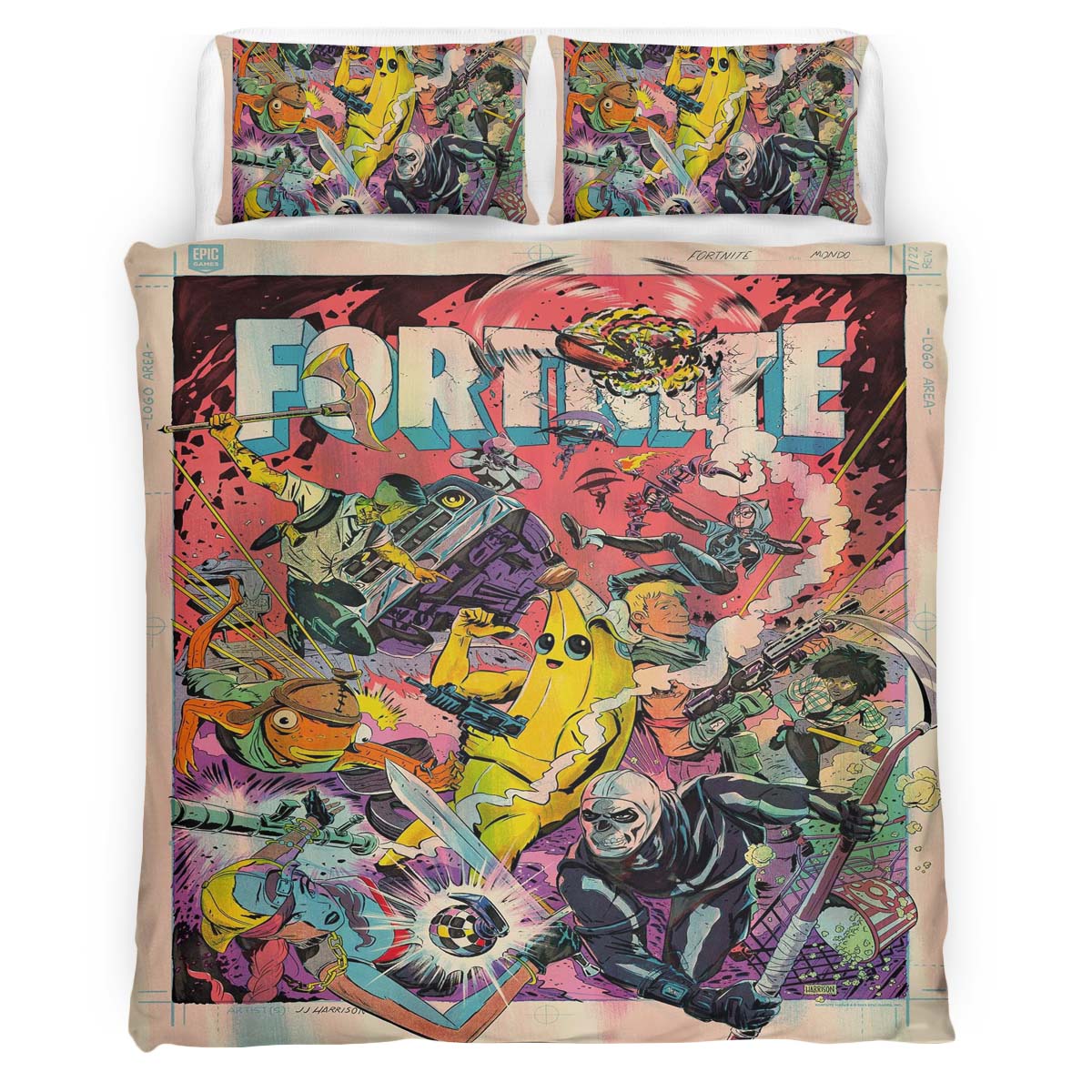 Fortnite All Skin Peely Jonesy Fishstick Skull Troope Lynx Fishstick Duvet Cover