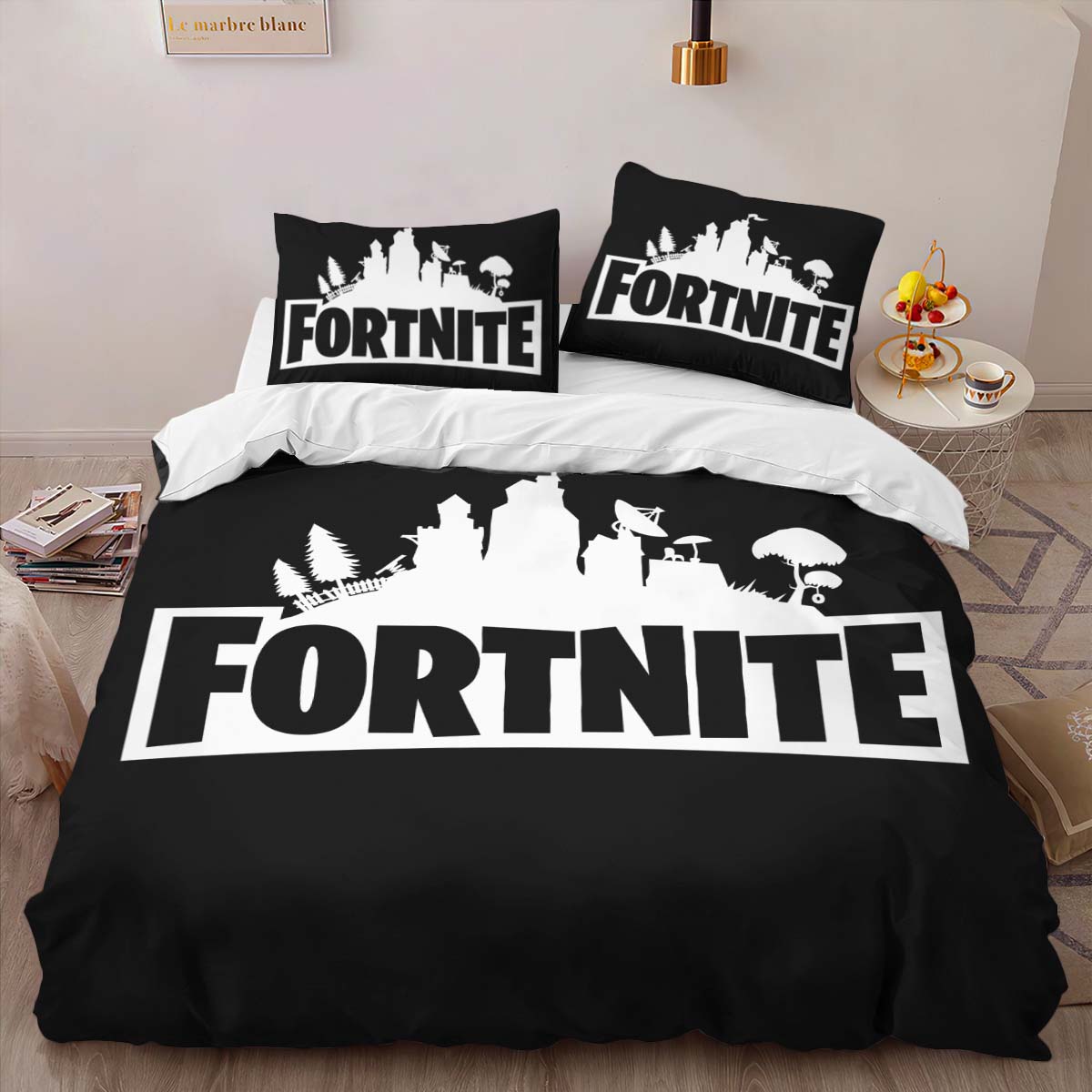 Fortnite Black White Logo 2 Duvet Cover 2