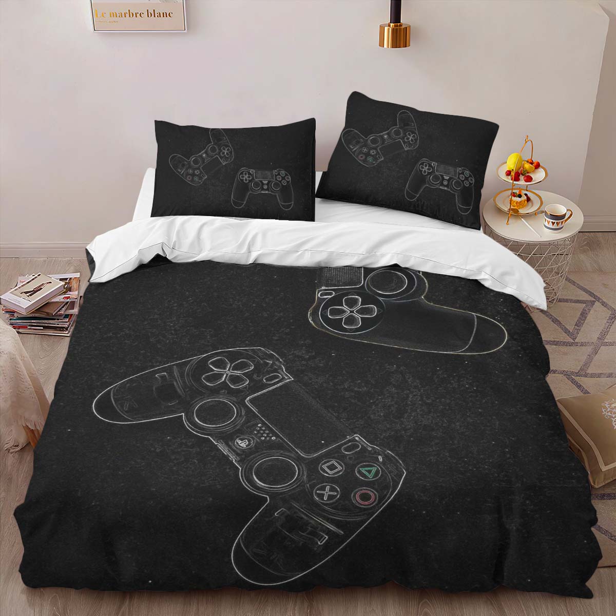 Game Controller PlayStation Black White 06 Duvet Cover 2