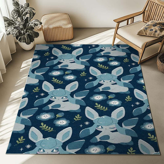 Glaceon Pokemon Among The Blue Flowers Rug