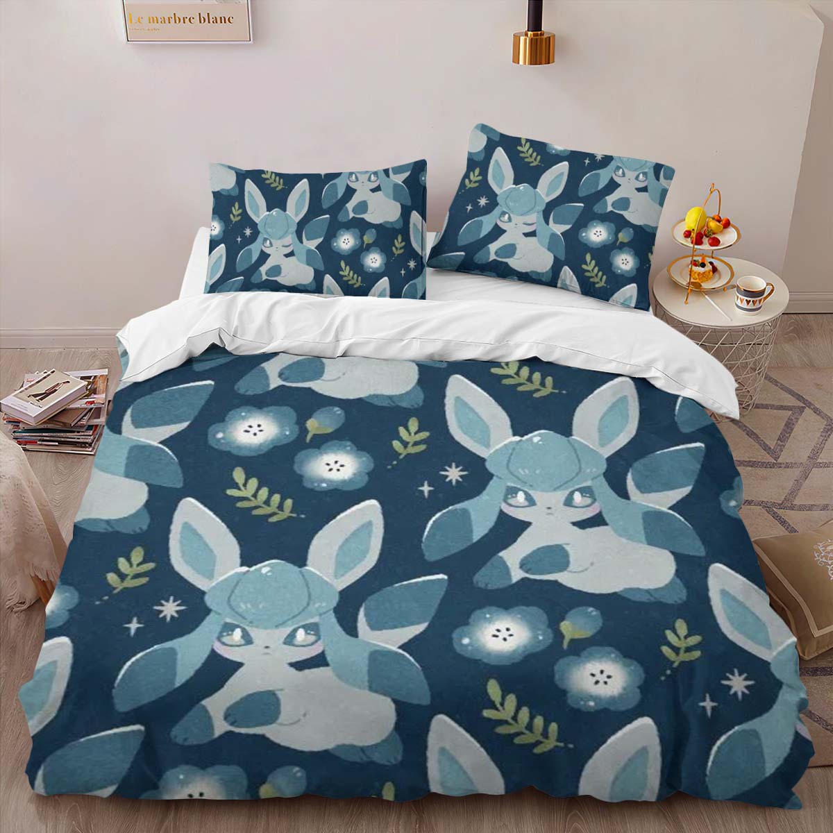Glaceon Pokemon Among The Blue Flowers Duvet Cover 2