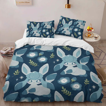 Glaceon Pokemon Among The Blue Flowers Duvet Cover 2