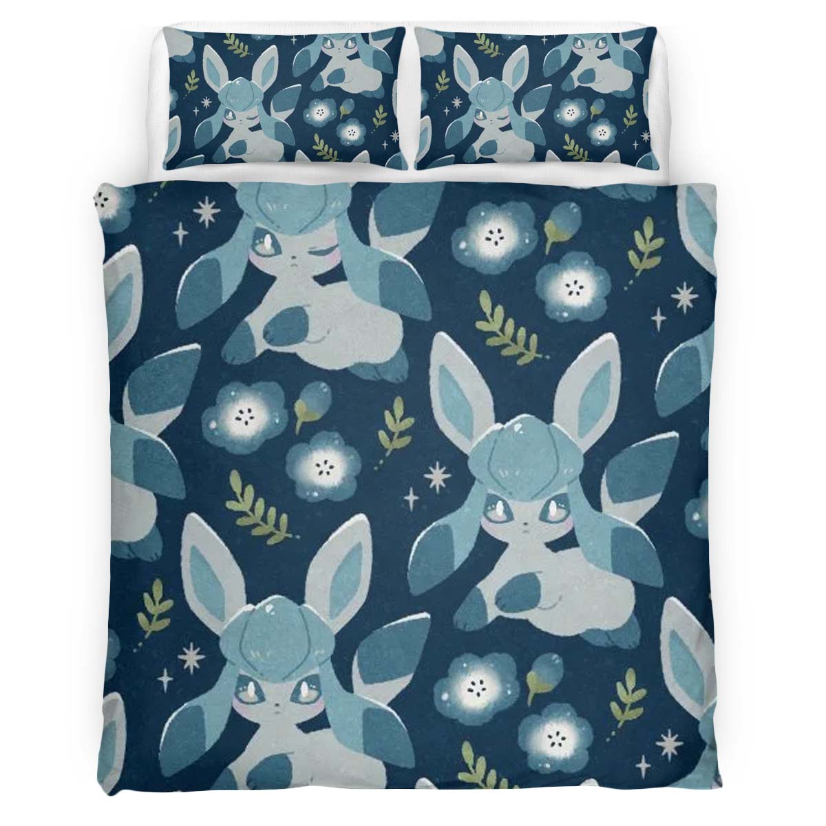 Glaceon Pokemon Among The Blue Flowers Duvet Cover