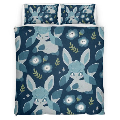 Glaceon Pokemon Among The Blue Flowers Duvet Cover