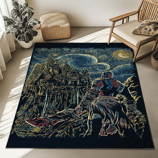 God of War Ragnarok Kratos Ghost of Sparta Van Gogh Style Rug