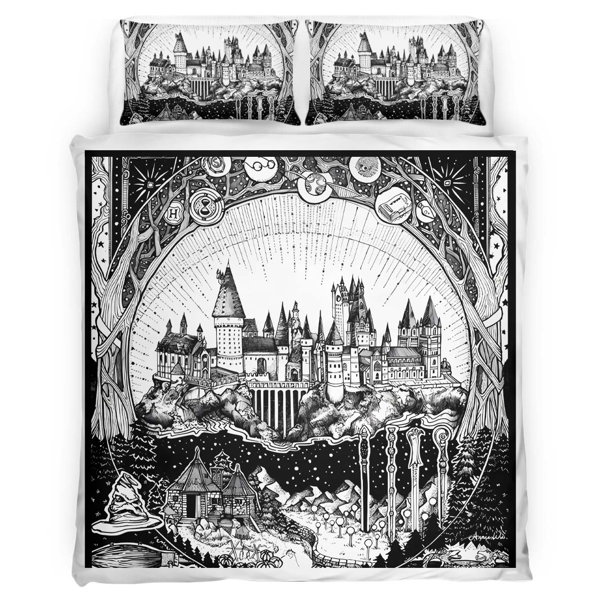 Harry Potter Hogwarts School and Symbols Duvet Cover