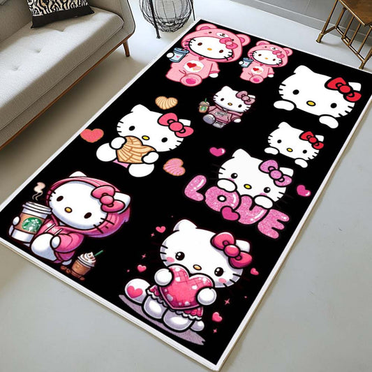 Hello Kitty Black Background and Pink Kitty Rug