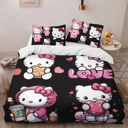 Hello Kitty Black Background and Pink Kitty Duvet Cover 2