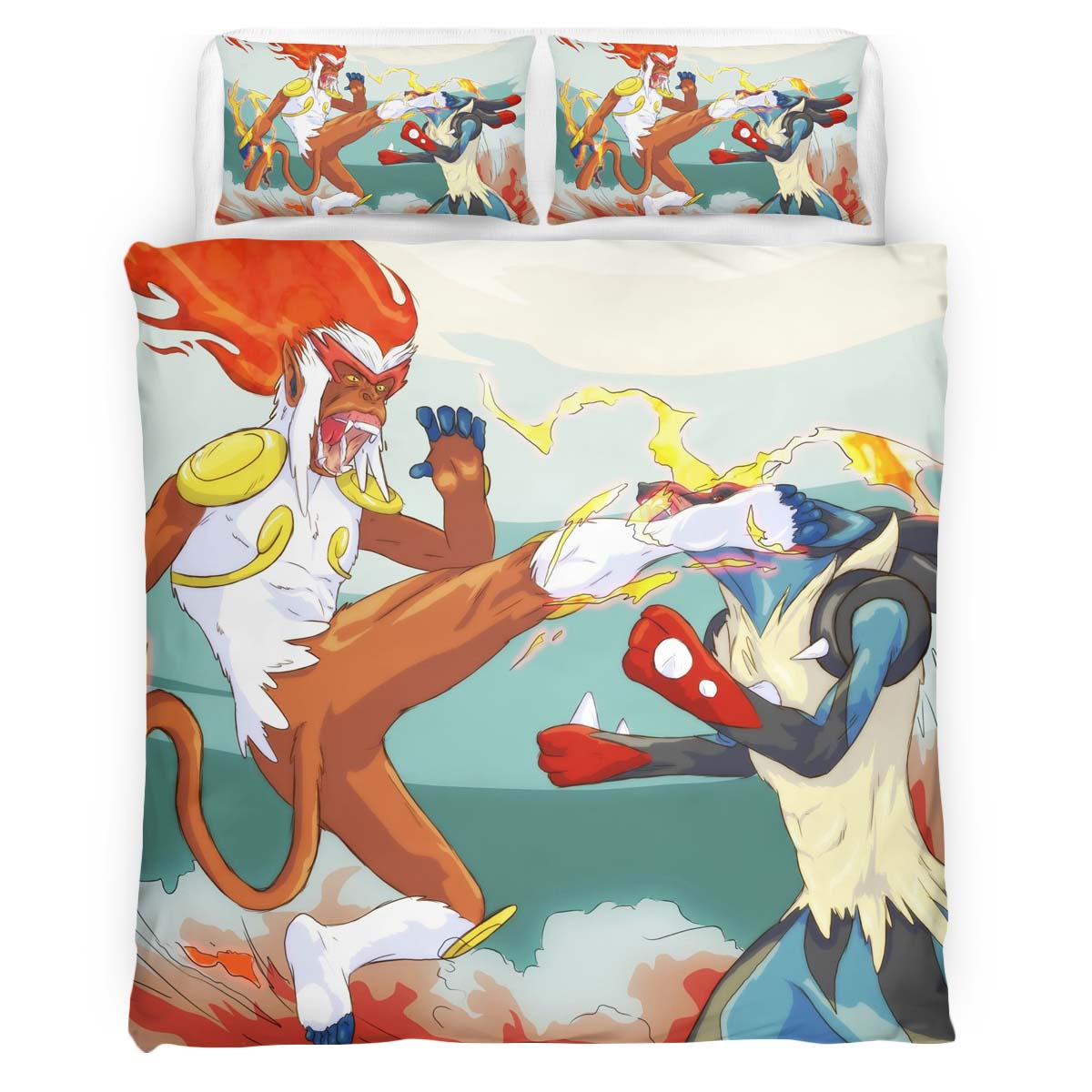 Infernape vs Mega Lucario Duvet Cover