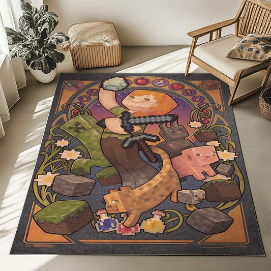 Minecraft Alex and The Characters in game as Pig Cat Rug