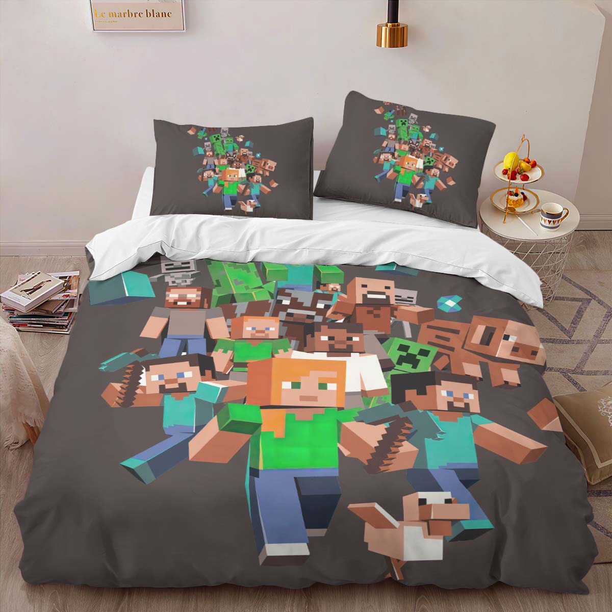 Minecraft All Characters Steve Creeper Pig Zombie Villagers Duvet Cover 2