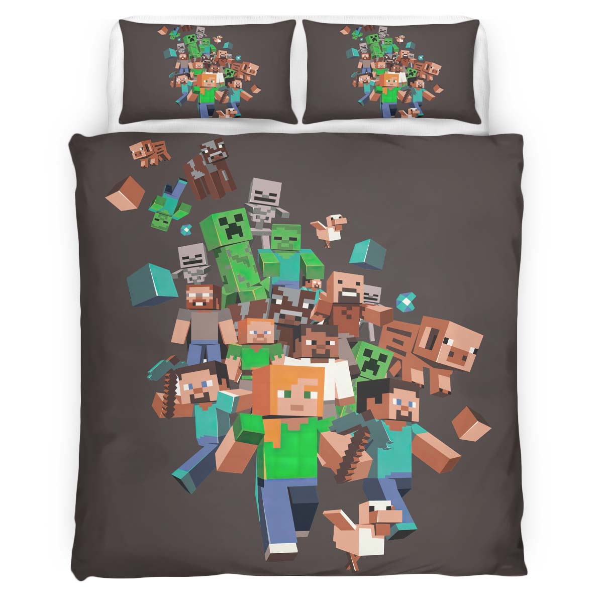Minecraft All Characters Steve Creeper Pig Zombie Villagers Duvet Cover