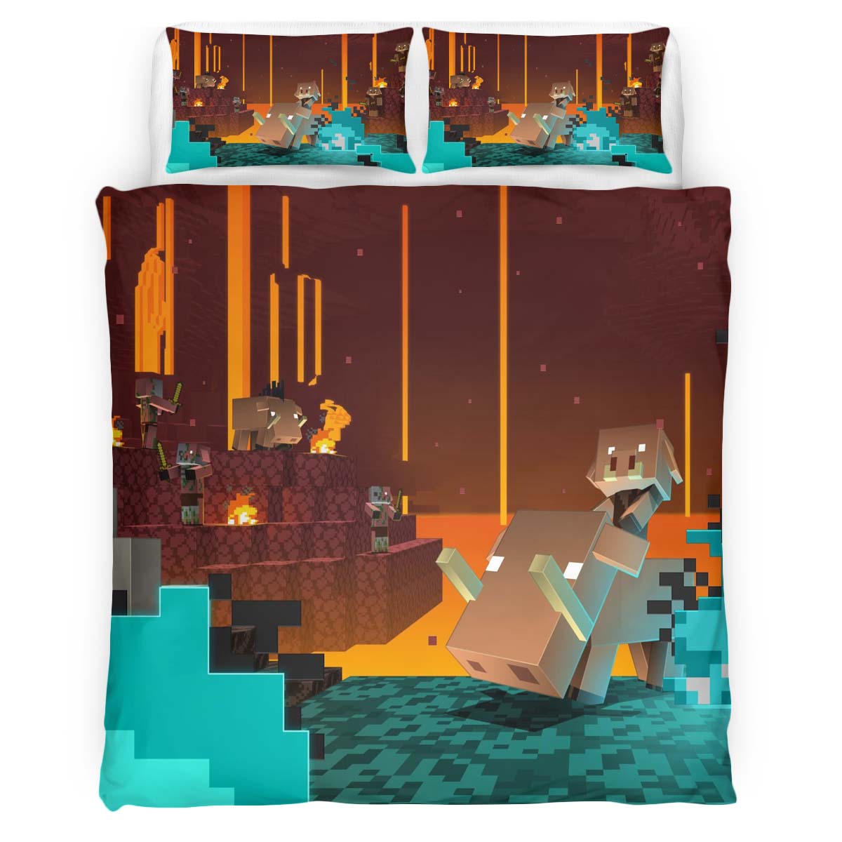 Minecraft Character in Nether Biome Pigmen Duvet Cover