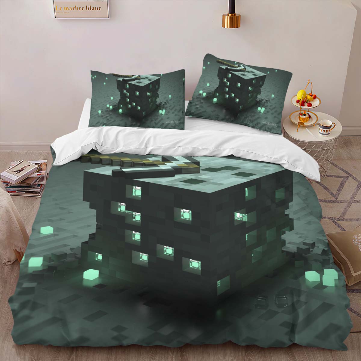 Minecraft Emerald Ore Duvet Cover 2
