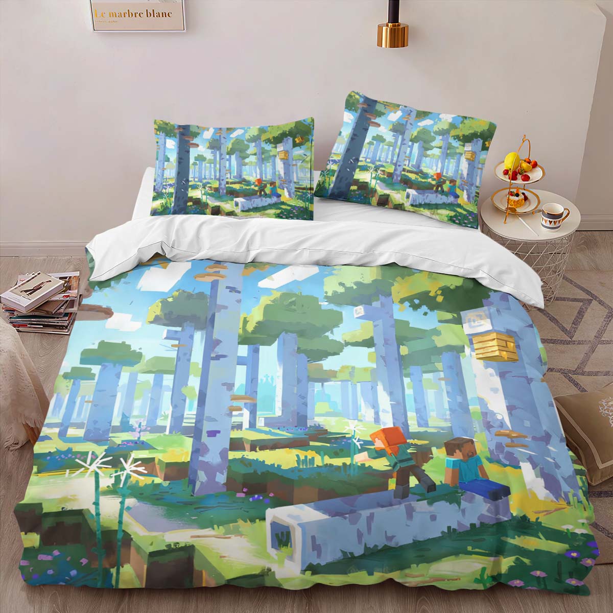Minecraft Forest Biome Steve and Alex Duvet Cover 2