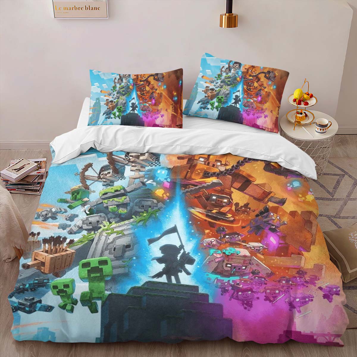 Minecraft Legends Creeper Golem Savanna vs Piglins in Nether Duvet Cover 2