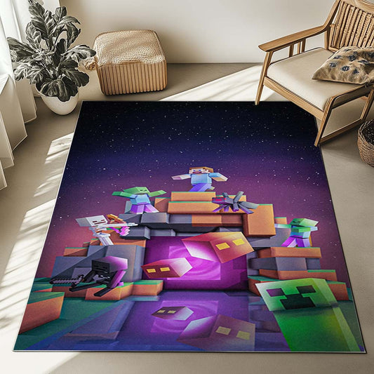 Minecraft Nether Biome Steve Fight Villains Rug