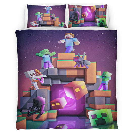 Minecraft Nether Biome Steve Fight Villains Duvet Cover