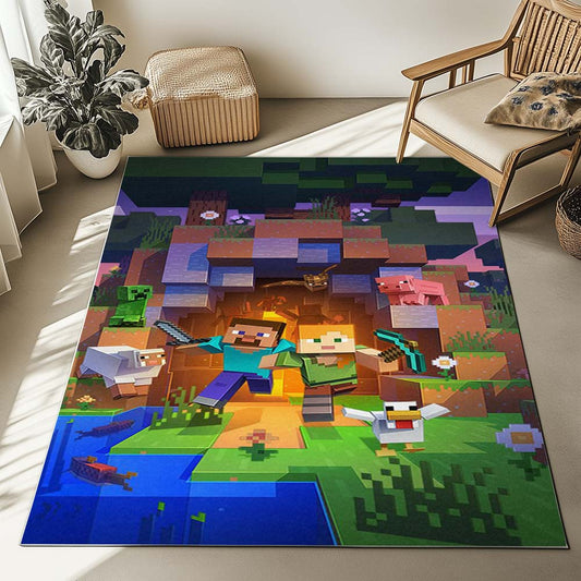 Minecraft Steve Alex and All Friends Rug