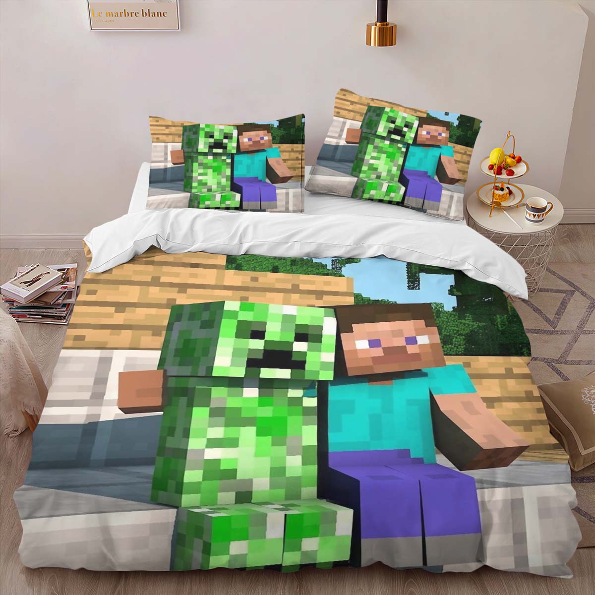 Minecraft Steve Creeper Area Rugs Duvet Cover 2
