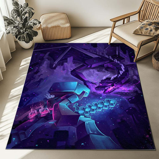 Minecraft Steve Fight Enderman Ender Dragon Rug