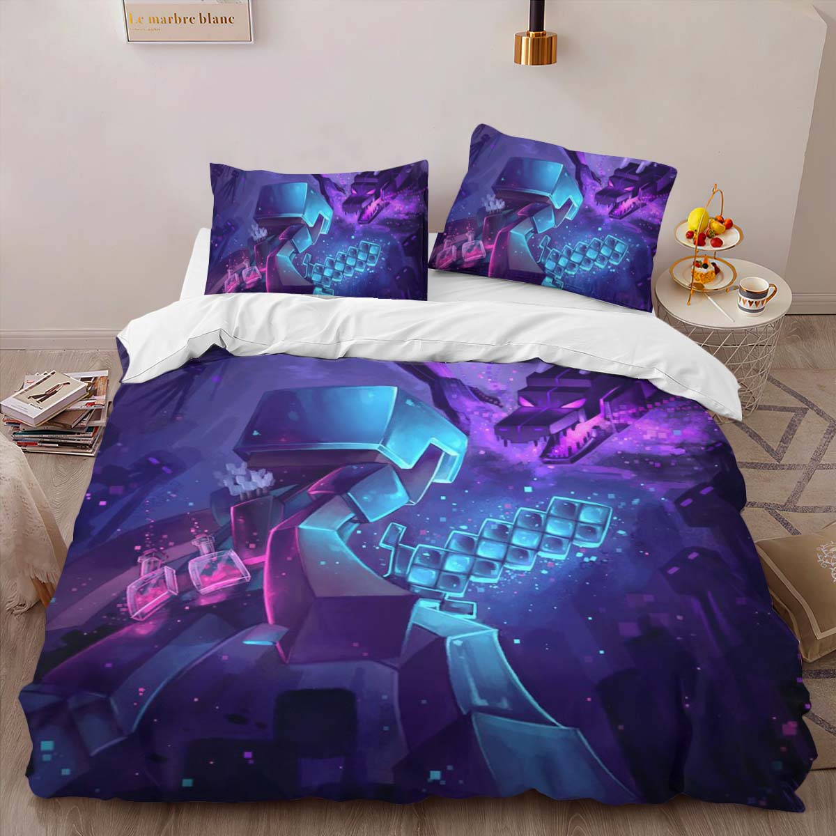 Minecraft Steve Fight Enderman Ender Dragon Duvet Cover 2