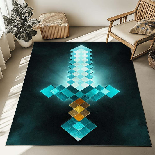 Minecraft Steve Sword Diamond Sword Rug
