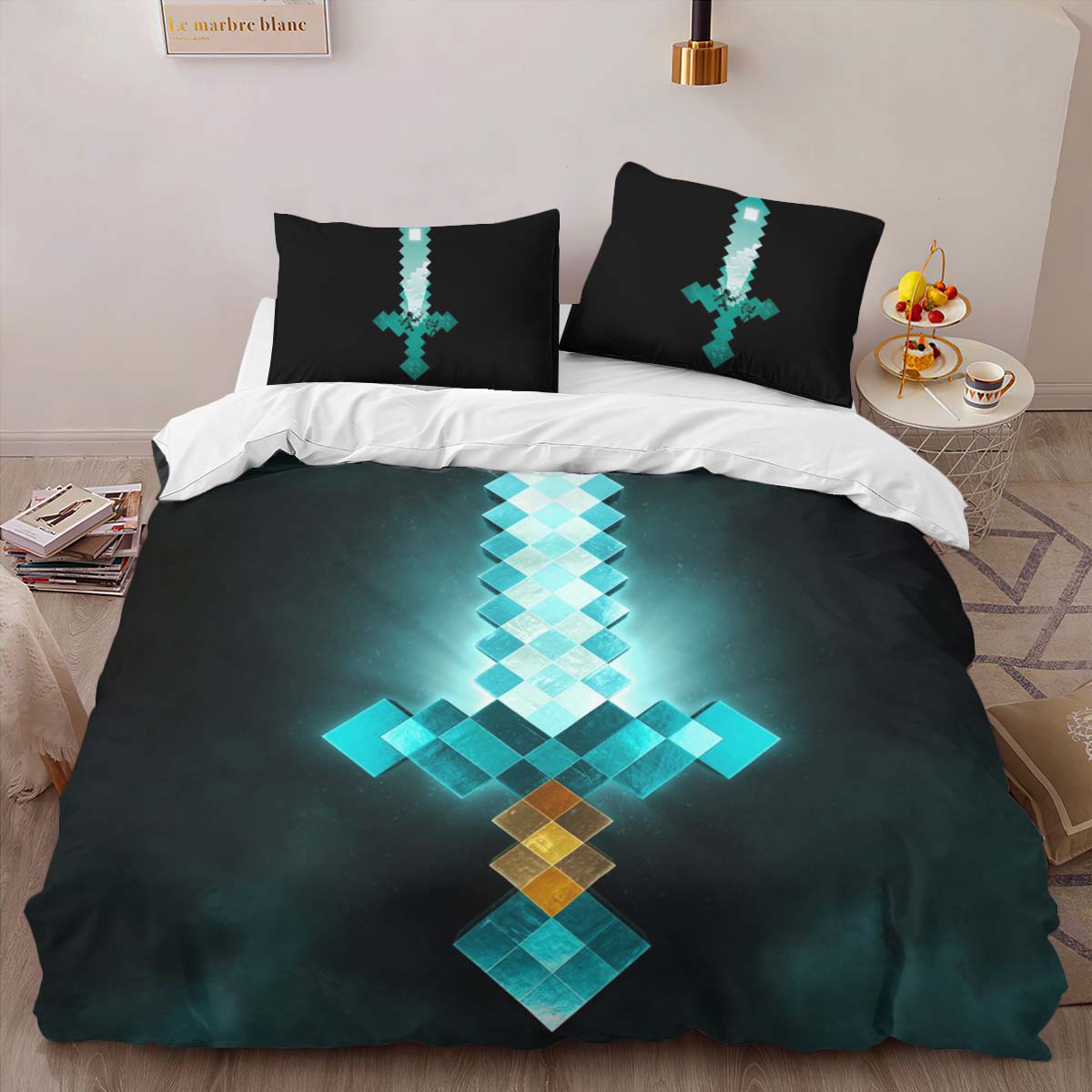 Minecraft Steve Sword Diamond Sword Duvet Cover 2