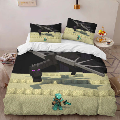 Minecraft Steve and Ender Dragon in The End Duvet Cover 2