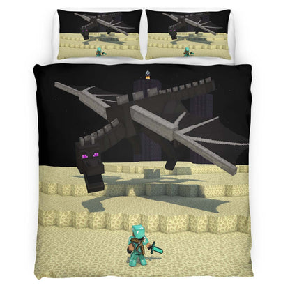 Minecraft Steve and Ender Dragon in The End Duvet Cover