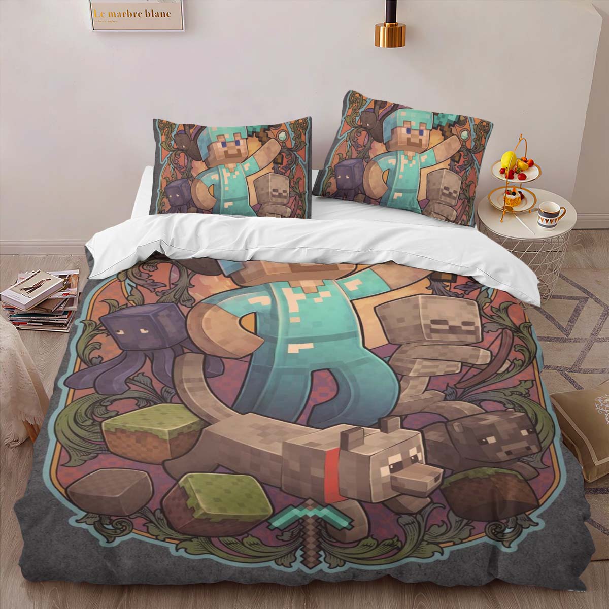 Minecraft Steve and the characters around the game Duvet Cover 2