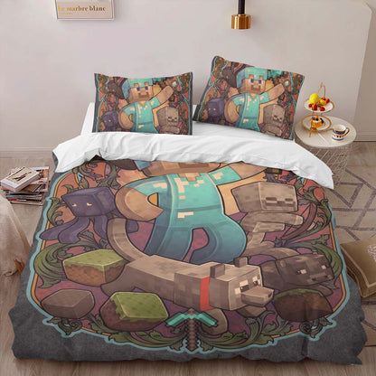 Minecraft Steve and the characters around the game Duvet Cover 2