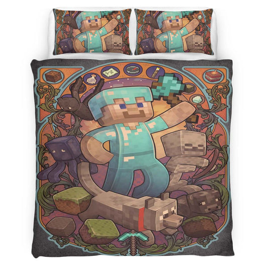 Minecraft Steve and the characters around the game Duvet Cover