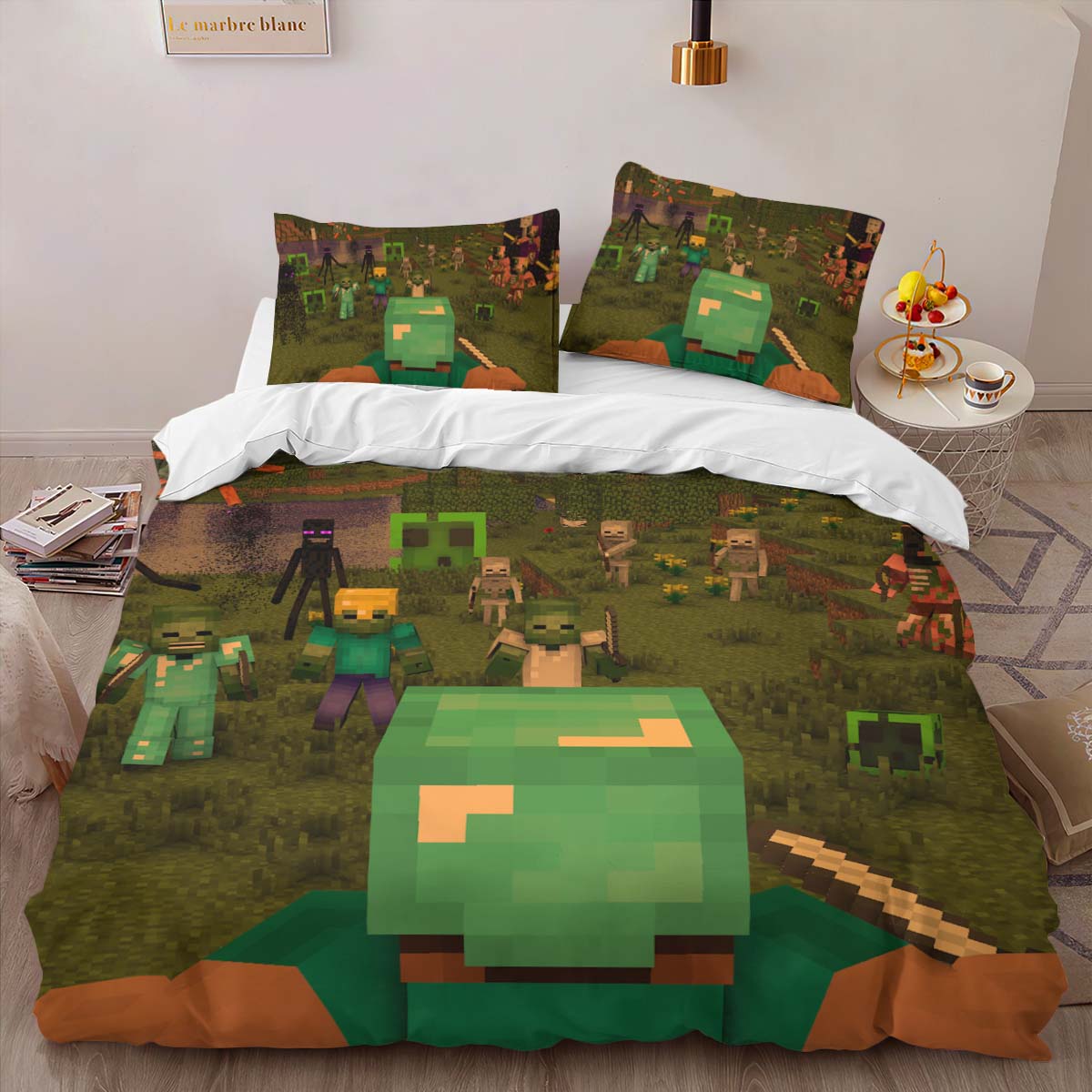 Minecraft Steve fights The Enemy Forces Duvet Cover 2