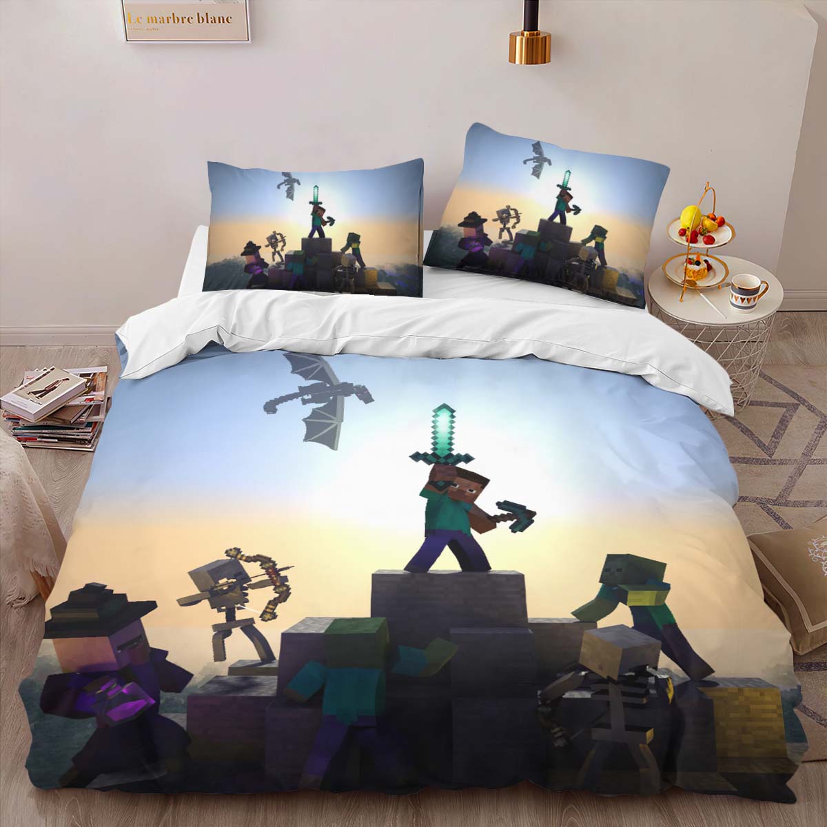 Minecraft Steve in The End Fight Enemy Duvet Cover 2