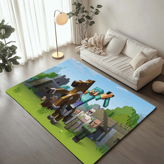 Minecraft Steve riding horsebrine with a sword Rug