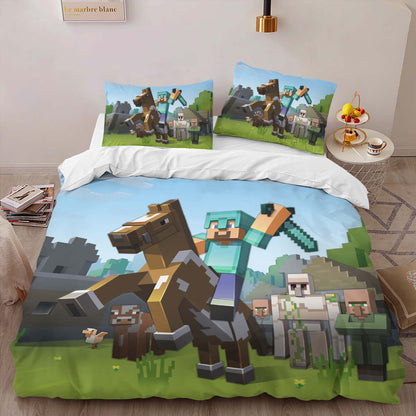 Minecraft Steve riding horsebrine with a sword Duvet Cover 2