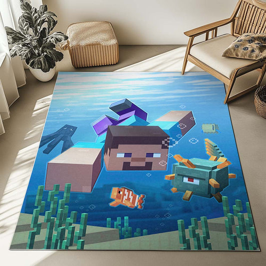 Minecraft Steve under Ocean Rug