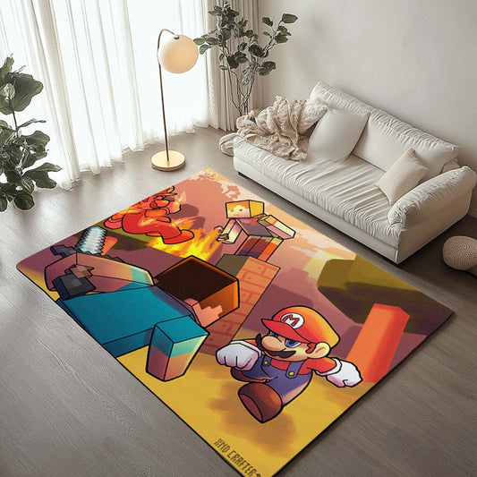 Minecraft Steve vs Mario Showdown Rug