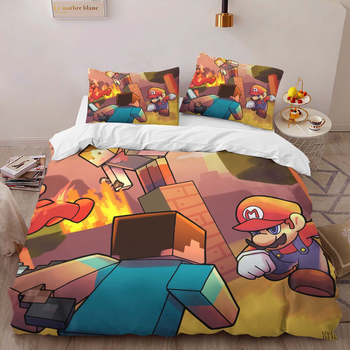 Minecraft Steve vs Mario Showdown Duvet Cover 2