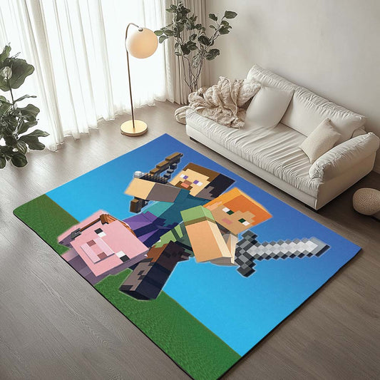 Minecraft Steve with Pig Game Room Rug