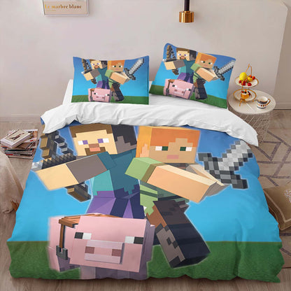 Minecraft Steve with Pig Game Room Duvet Cover 2