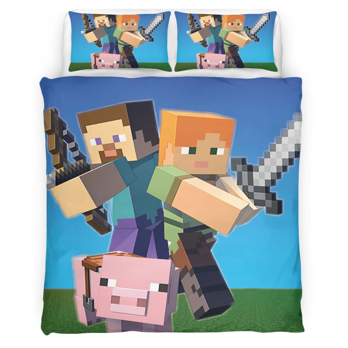 Minecraft Steve with Pig Game Room Duvet Cover